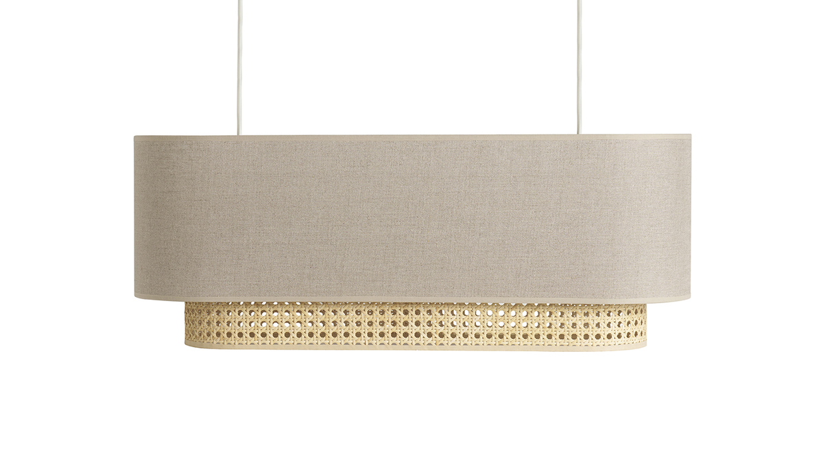 Abat-jour pour suspension double en lin beige et cannage rotin naturel L62 cm TIWY