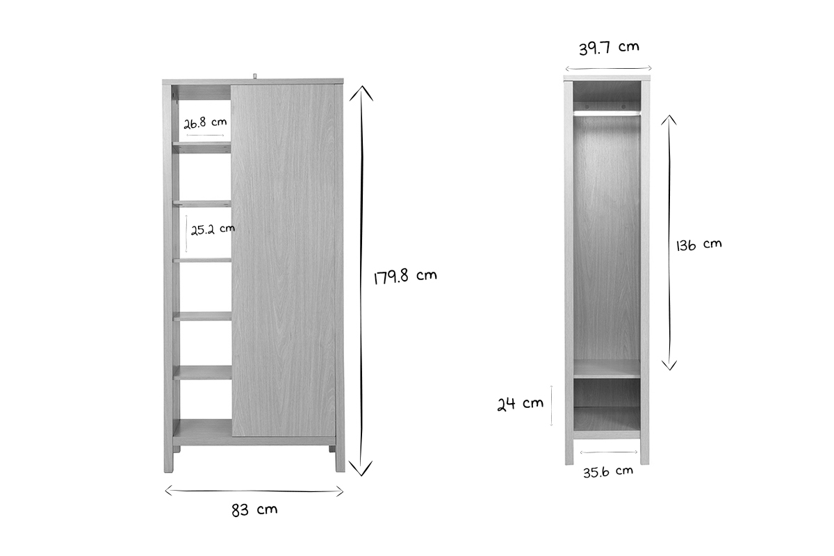 Armoire d'entre avec penderie et tagres finition bois chne clair L83 cm GUMBY