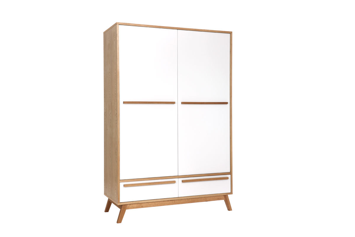 Armoire design avec penderie finition bois clair et blanc mat L120 cm HELIA