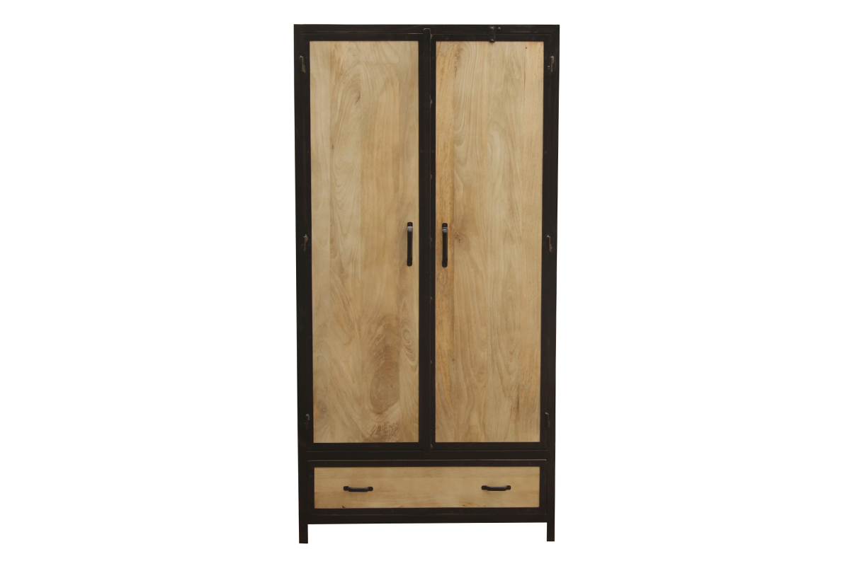 Armoire industrielle en bois massif manguier et mtal noir L90 cm INDUSTRIA