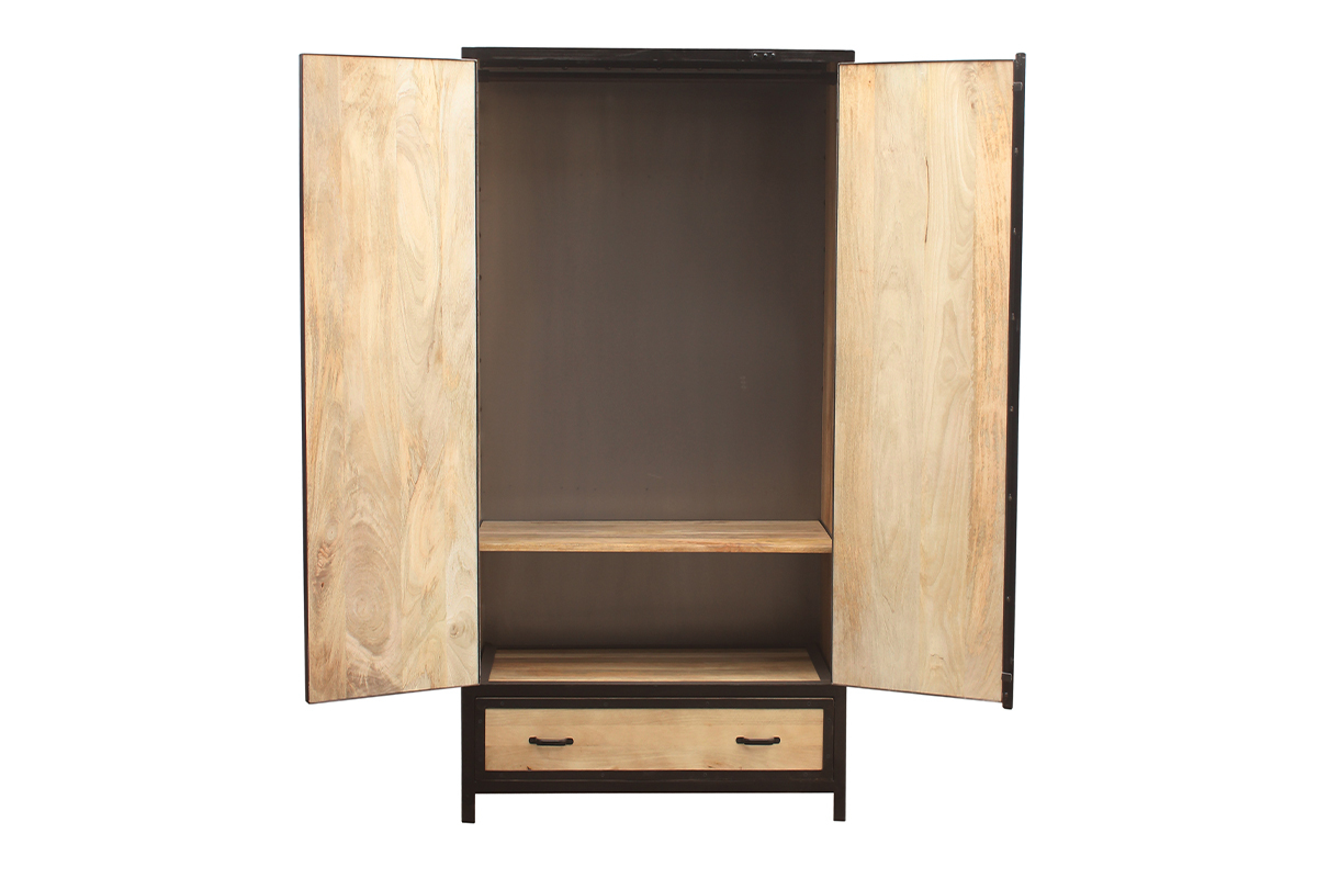 Armoire industrielle en bois massif manguier et mtal noir L90 cm INDUSTRIA