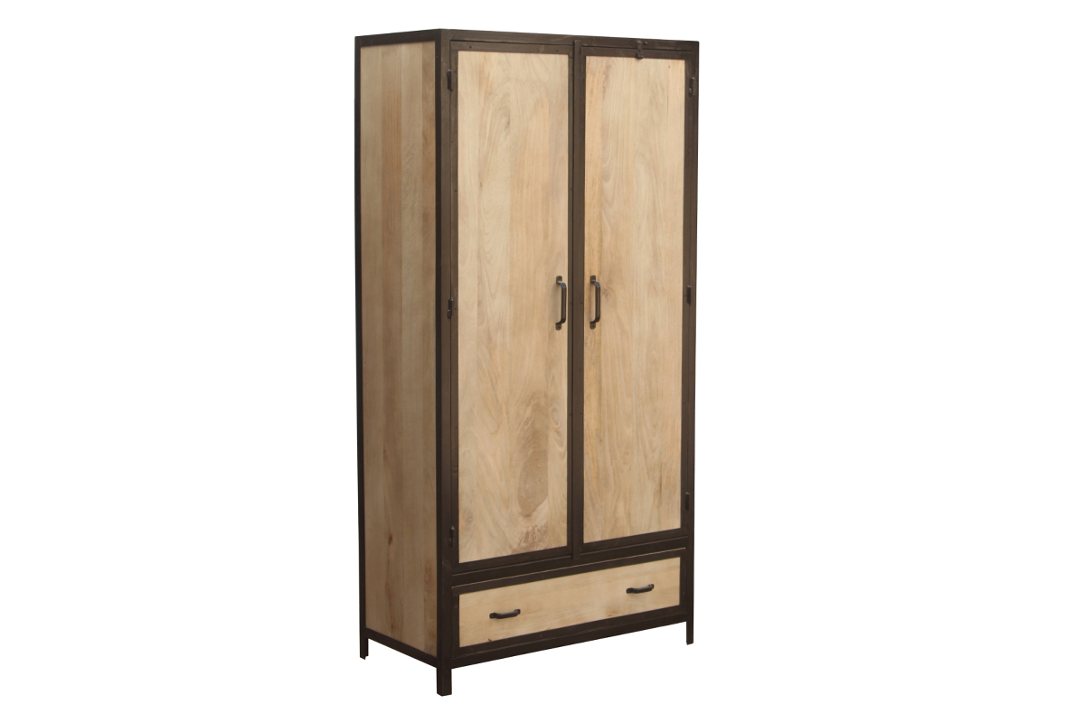 Armoire industrielle en bois massif manguier et mtal noir L90 cm INDUSTRIA