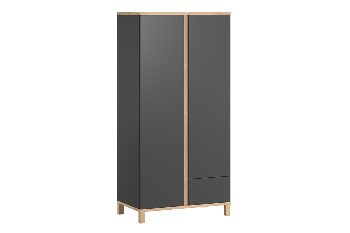 Armoire scandinave avec penderie et tagres gris anthracite et bois clair L90 cm EILIE