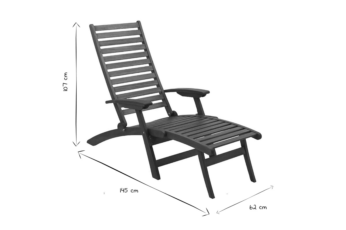 Bain de soleil inclinable 3 positions en bois massif RIO