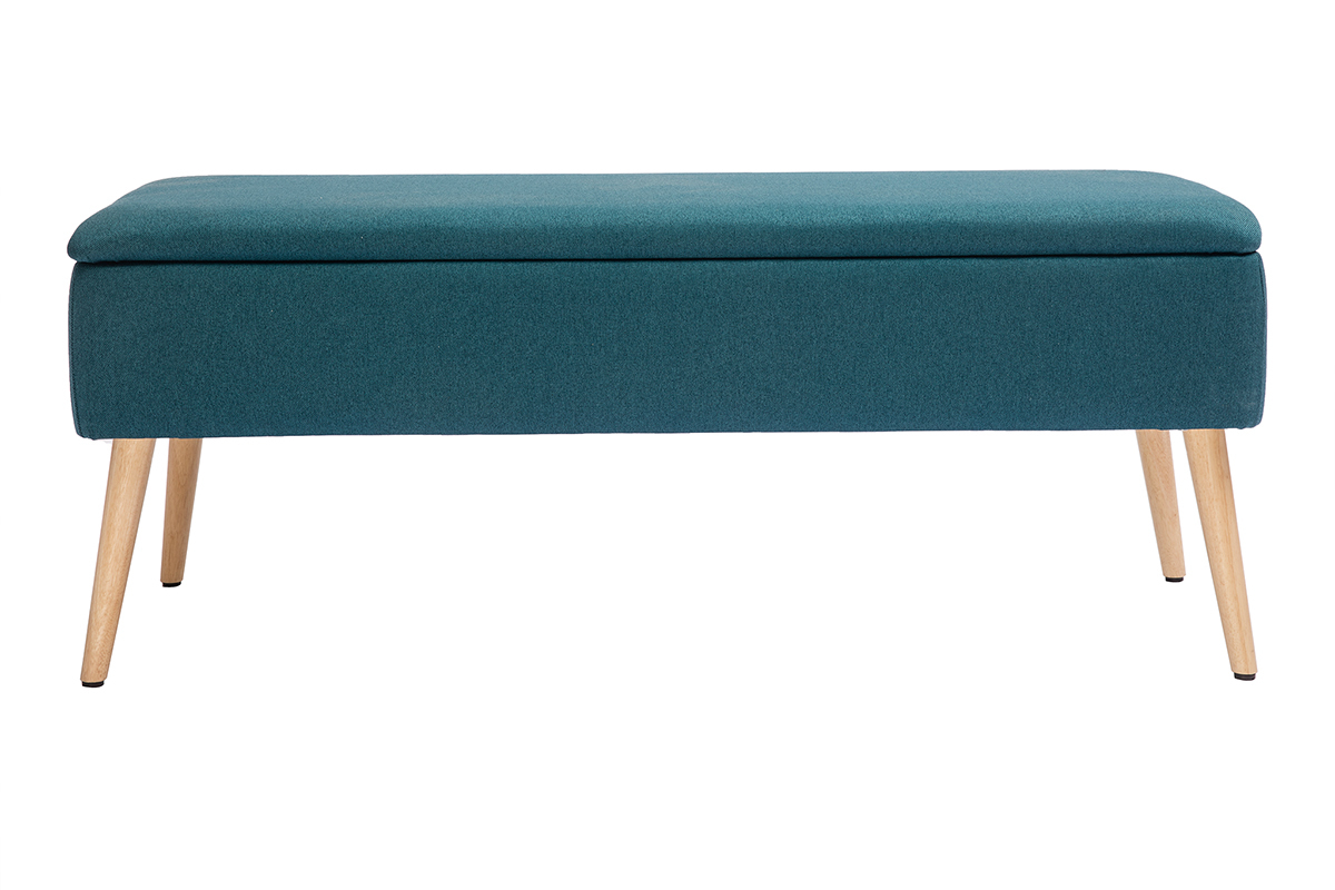 Banc coffre en tissu bleu canard et bois clair L120 cm LARS