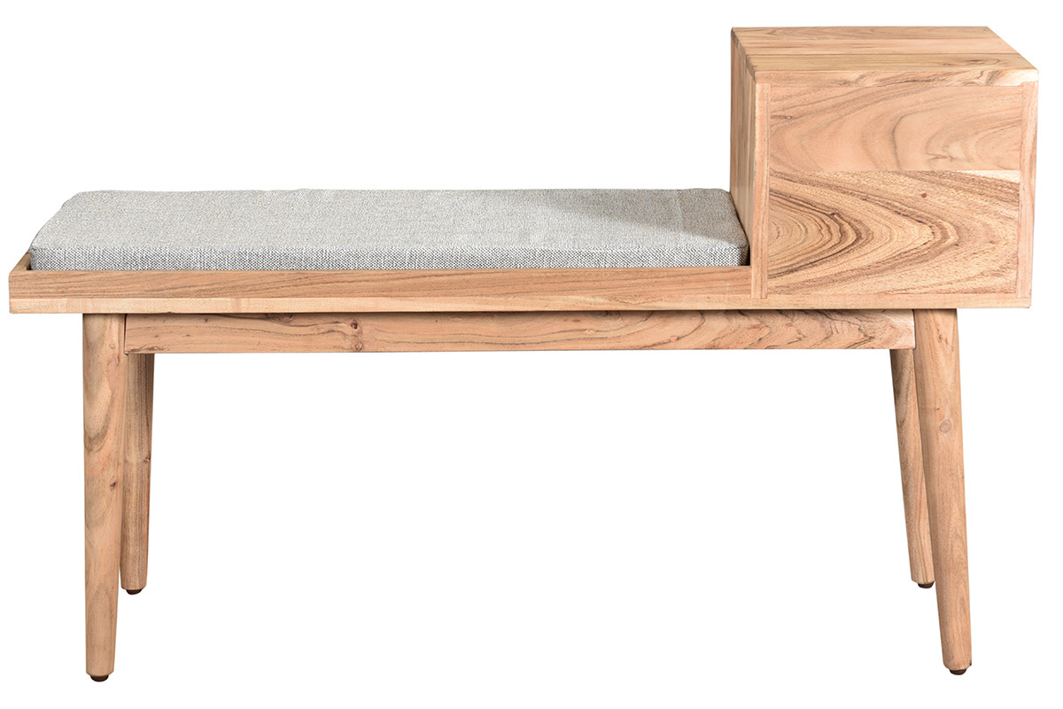 Banc d'entre avec rangements 2 tiroirs en bois clair massif L110 cm ALTY