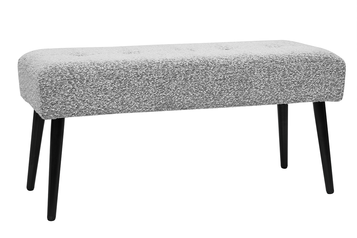 Banc design capitonn en tissu effet laine boucle gris chin et mtal noir L96 cm GUESTA