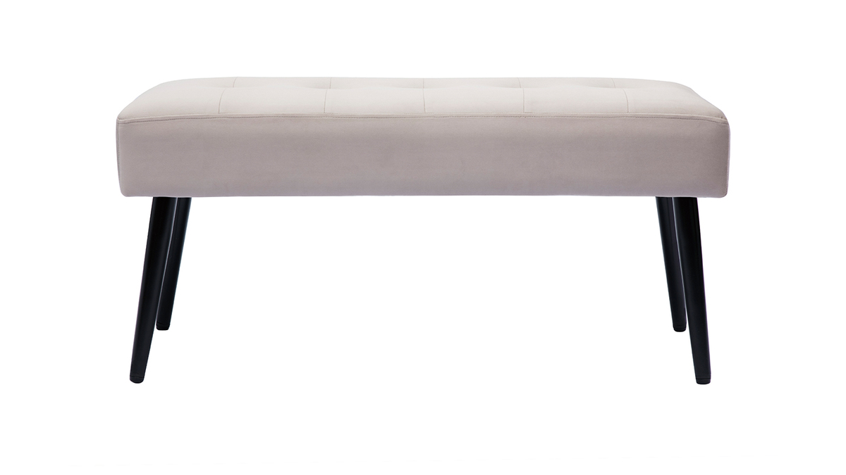 Banc design capitonn en tissu velours taupe et mtal noir L96 cm GUESTA