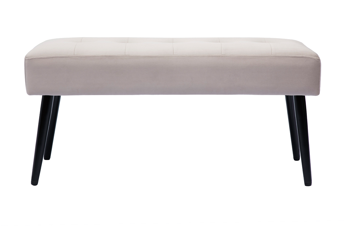 Banc design capitonn en tissu velours taupe et mtal noir L96 cm GUESTA