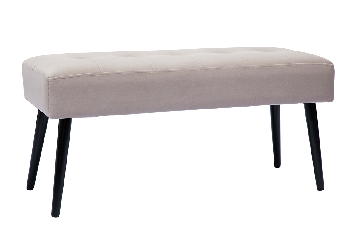 Banc design capitonn en tissu velours taupe et mtal noir L96 cm GUESTA