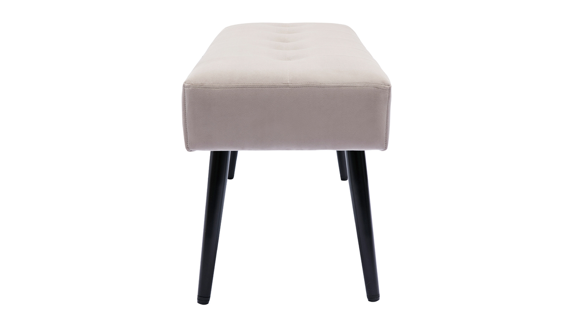 Banc design capitonn en tissu velours taupe et mtal noir L96 cm GUESTA