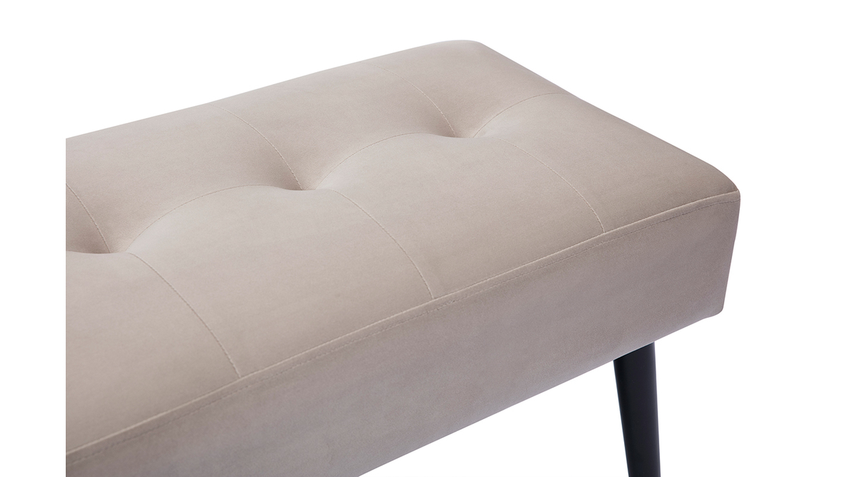 Banc design capitonn en tissu velours taupe et mtal noir L96 cm GUESTA