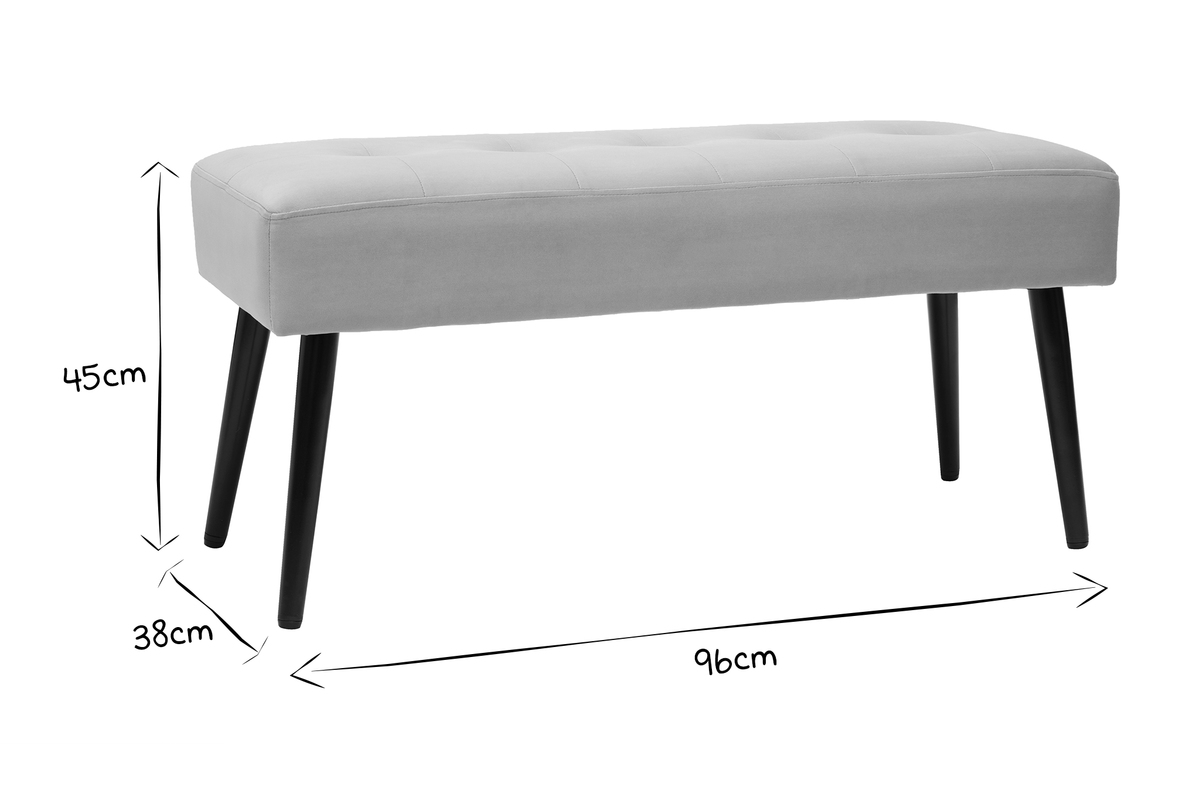 Banc design capitonn en tissu velours taupe et mtal noir L96 cm GUESTA