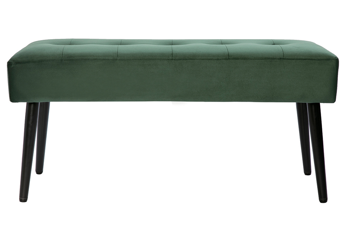 Banc design capitonn en tissu velours vert fonc et mtal noir L96 cm GUESTA