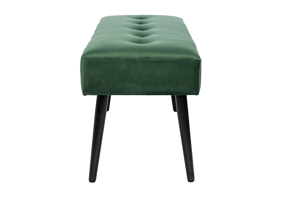 Banc design capitonn en tissu velours vert fonc et mtal noir L96 cm GUESTA