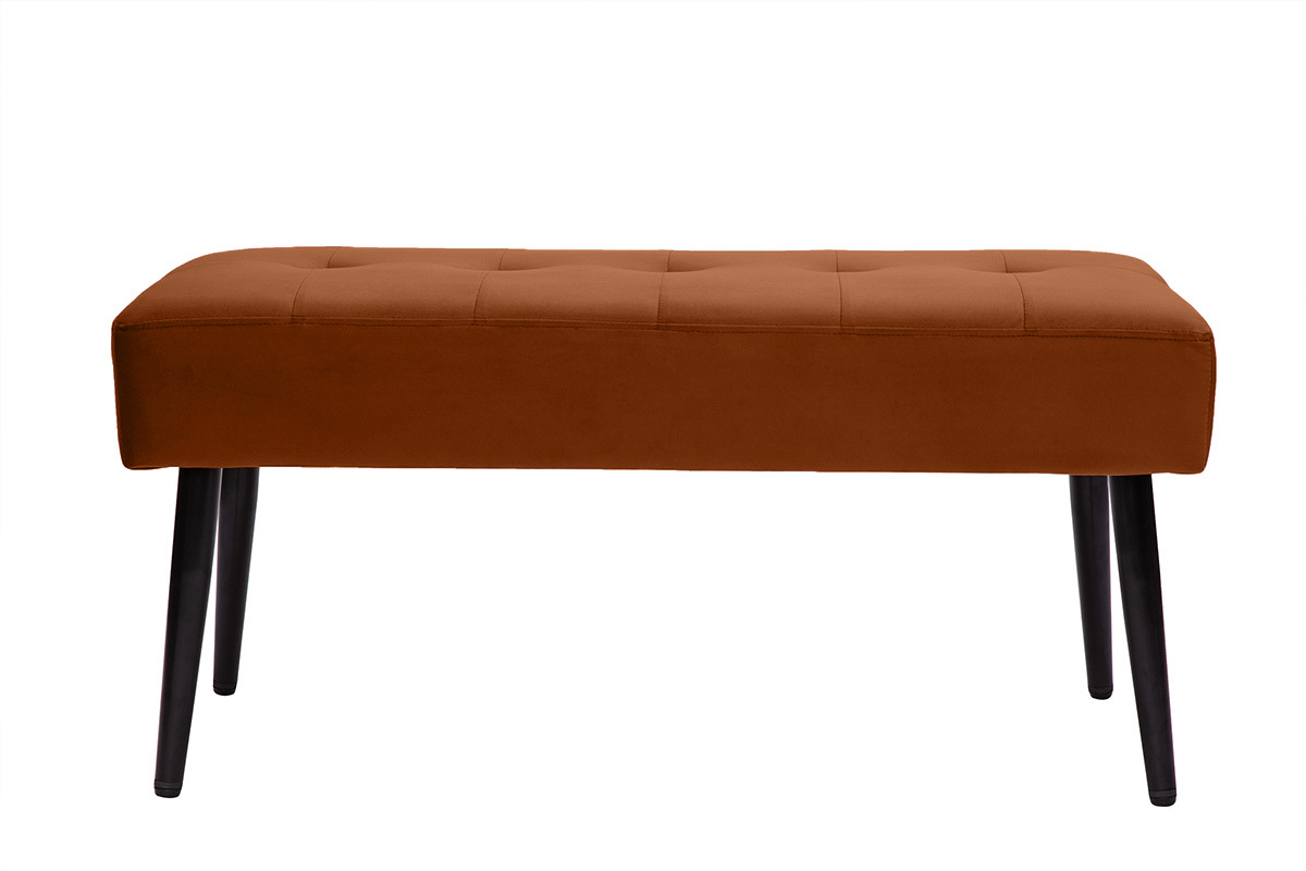 Banc design capitonn en velours terre brle et mtal noir L95 cm GUESTA