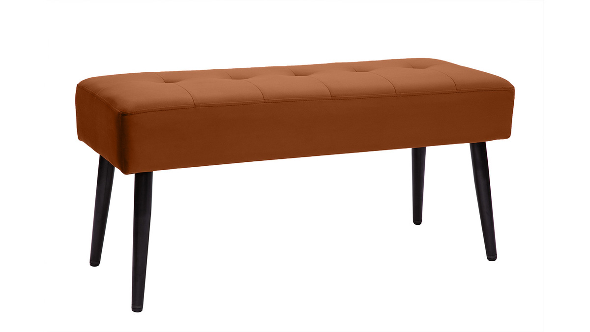 Banc design capitonn en velours terre brle et mtal noir L95 cm GUESTA