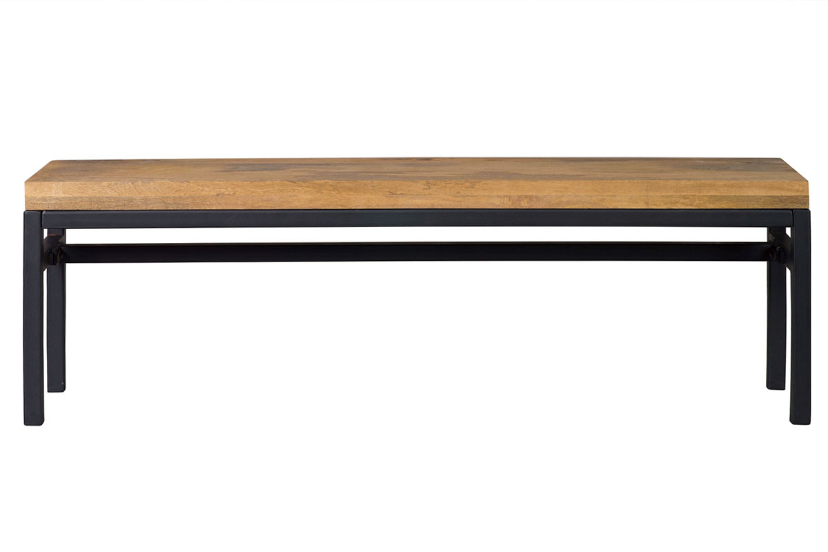 Banc industriel en bois manguier massif et mtal noir L140 cm YPSTER