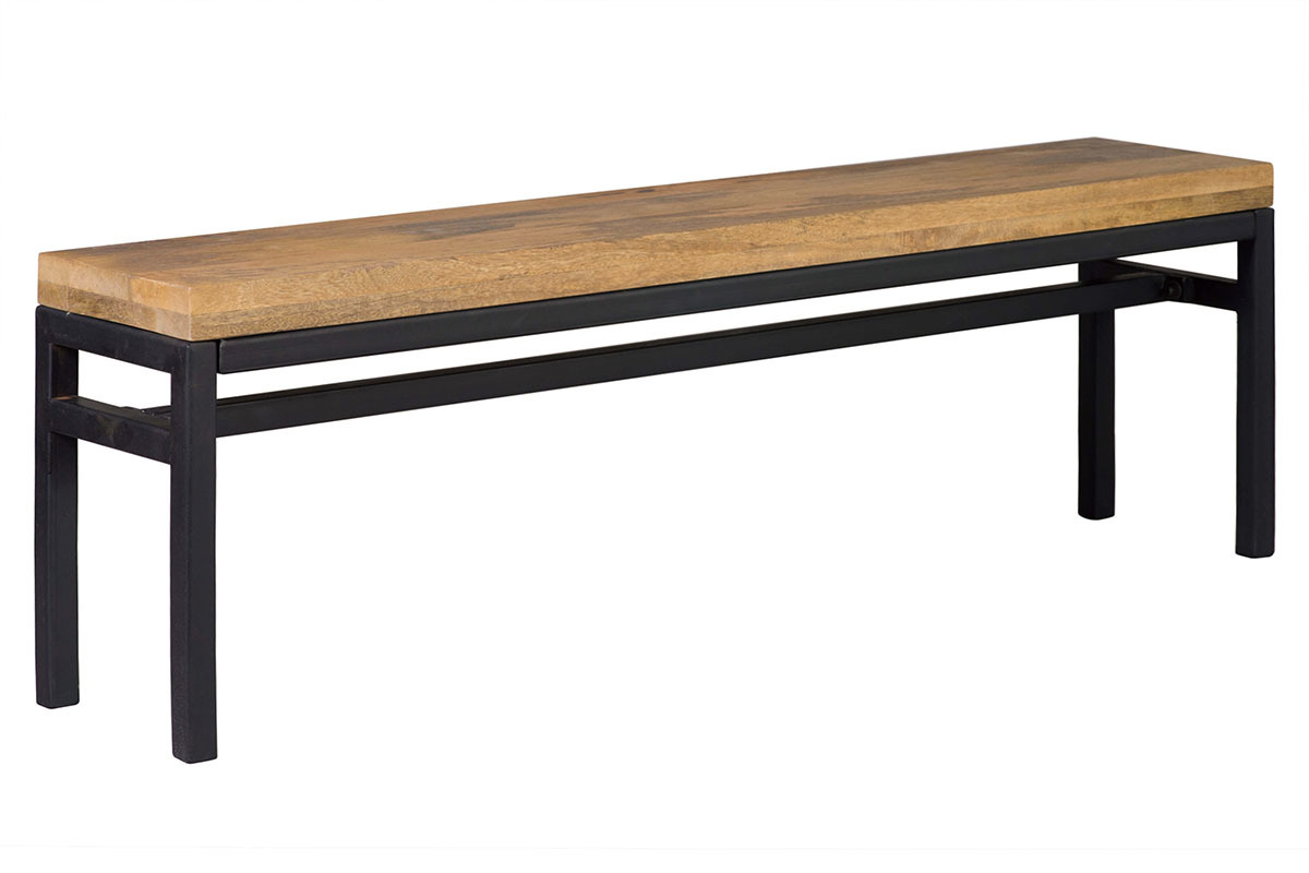 Banc industriel en bois manguier massif et mtal noir L140 cm YPSTER