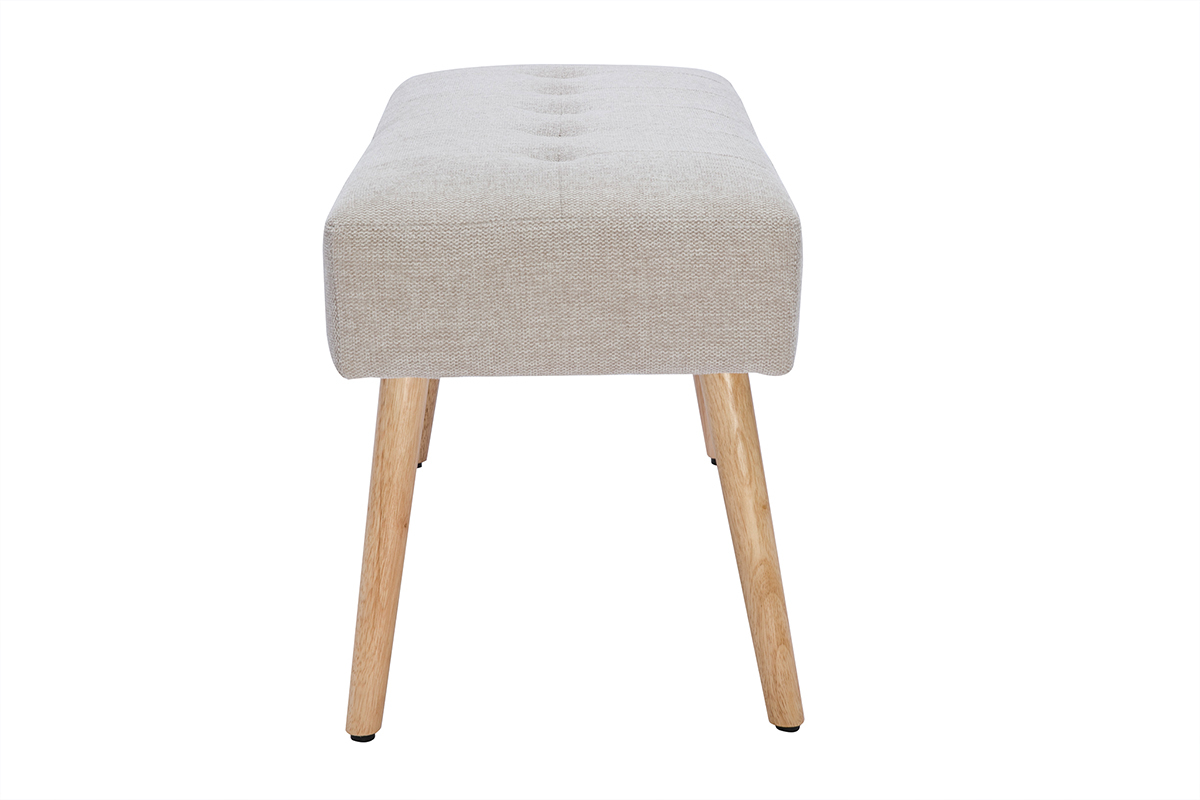 Banc scandinave capitonn en tissu effet velours textur beige et bois clair L96 cm GUESTA