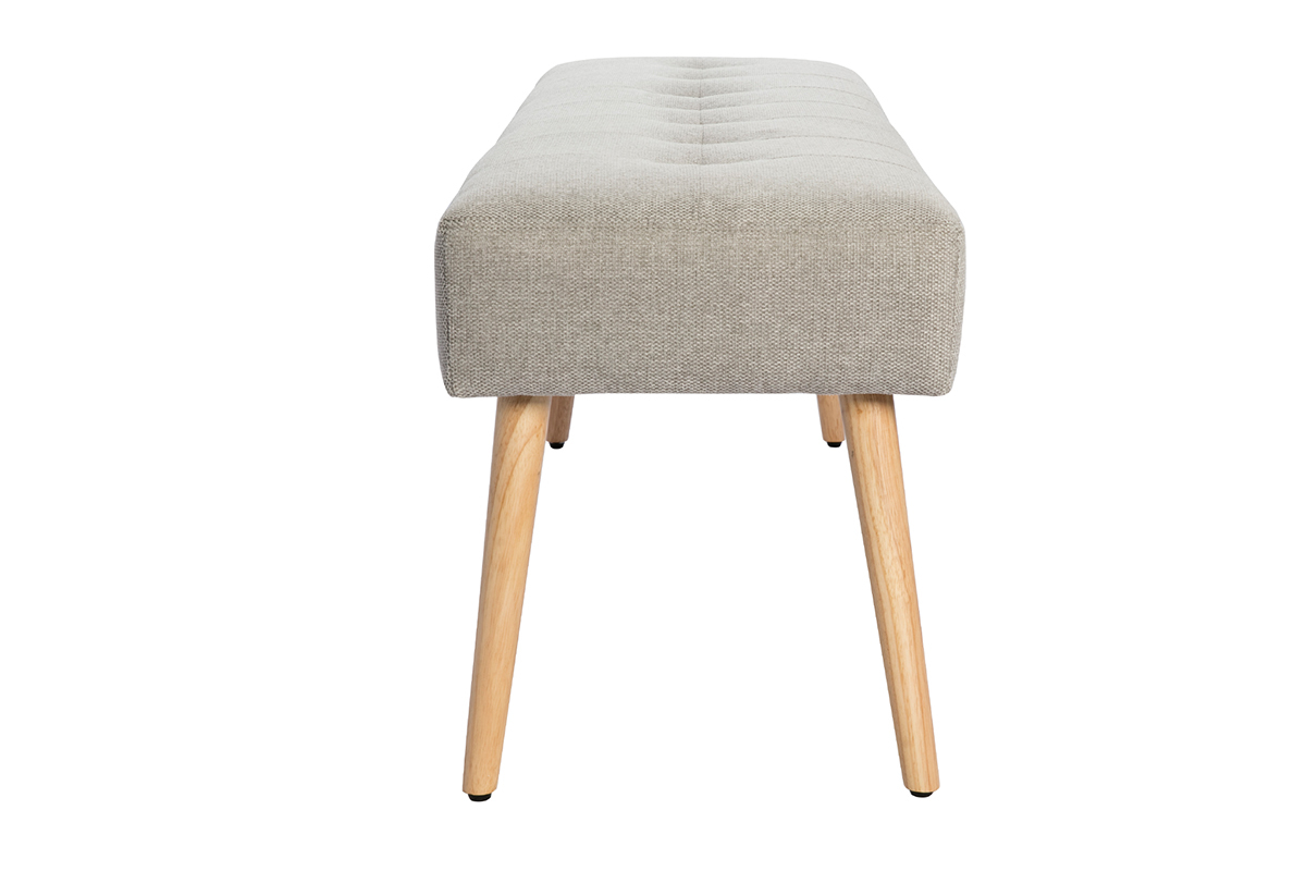 Banc scandinave capitonn en tissu effet velours textur gris clair et bois clair L130 cm GUESTA