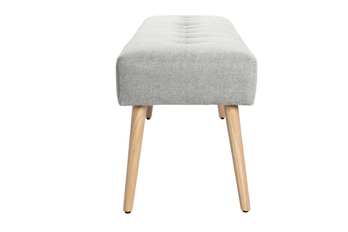 Banc scandinave capitonn en tissu effet velours textur gris clair et bois clair L130 cm GUESTA