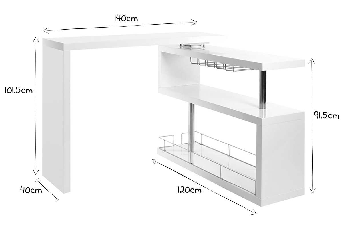 Bar design laqu blanc amovible L140-220 cm MAX