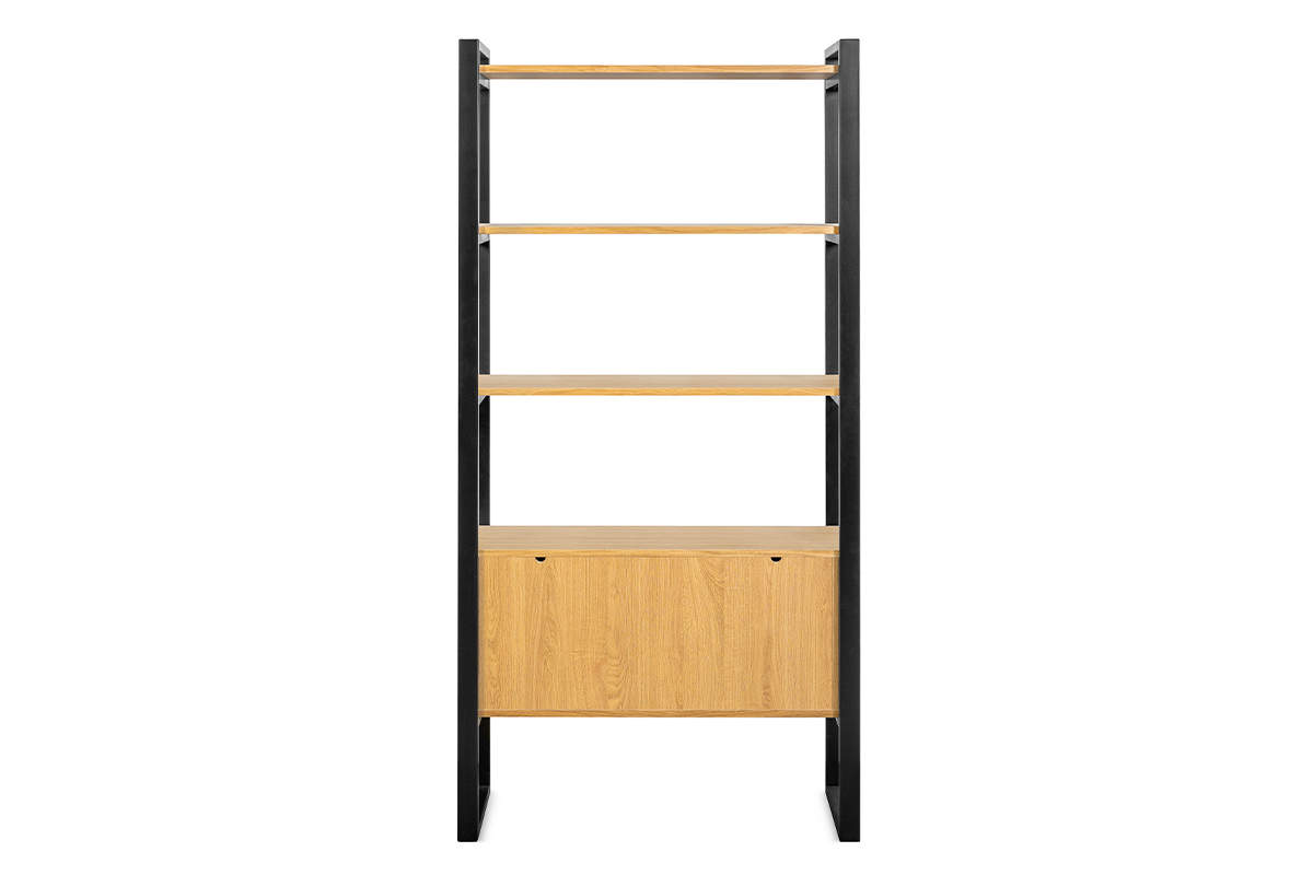 Bibliothque bois clair chne et mtal noir H195 cm OPAL