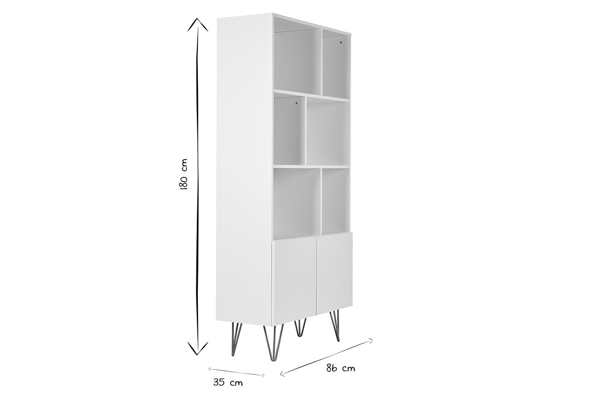 Bibliothque design grave blanc mat et mtal dor 2 portes L86 cm OZEN