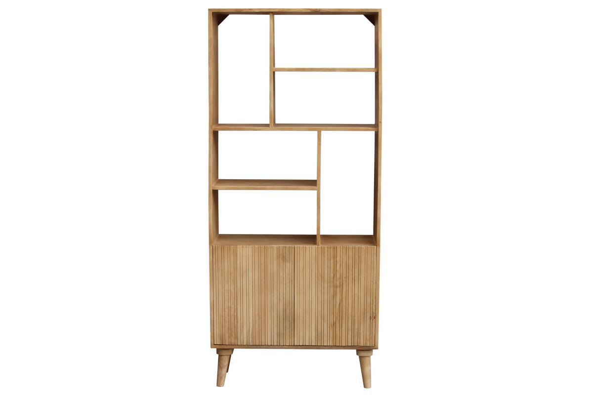 Bibliothque en bois manguier massif 2 portes graves L80 cm RUBIA