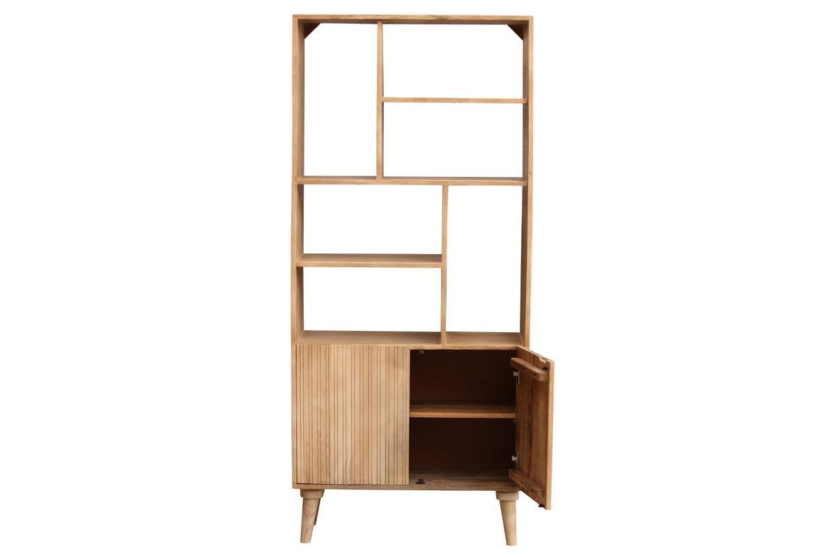 Bibliothque en bois manguier massif 2 portes graves L80 cm RUBIA