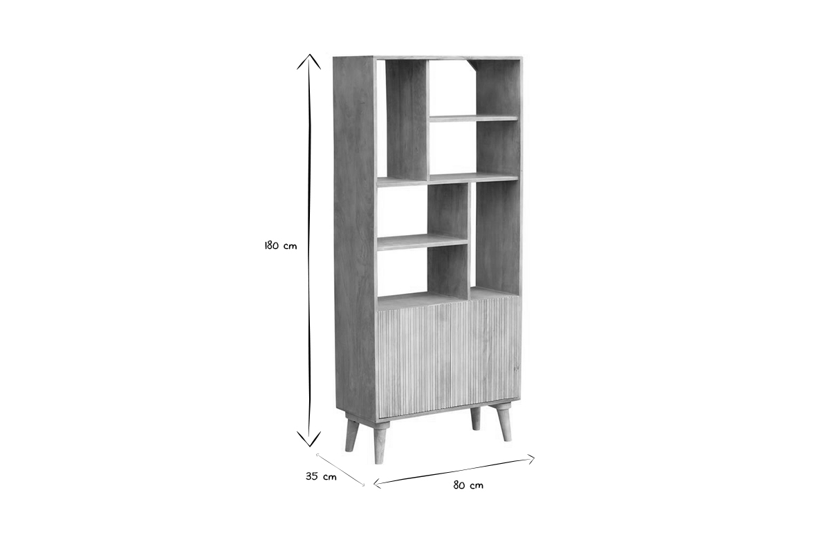 Bibliothque en bois manguier massif 2 portes graves L80 cm RUBIA