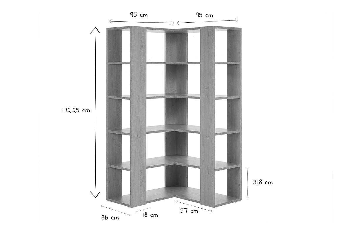 Bibliothque tagre d'angle finition bois clair chne L95 cm MUSSO