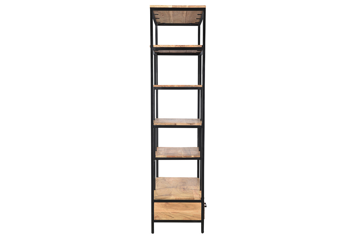 Bibliothque industrielle en bois massif et mtal noir L90 cm JASPE