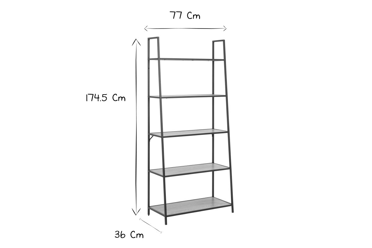 Bibliothque industrielle finition bois chne et mtal noir L77 cm TRESCA