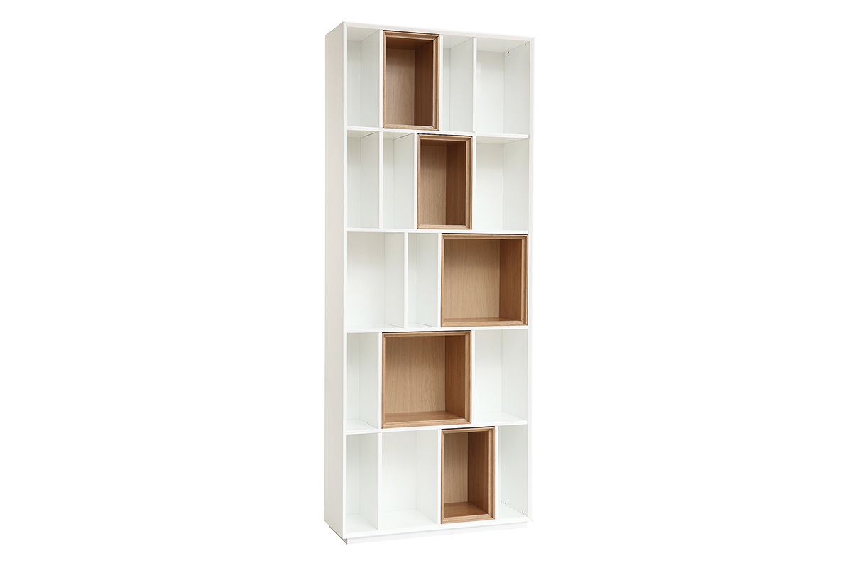 Bibliothque modulable blanche et finition bois clair chne L85 cm JAZZ