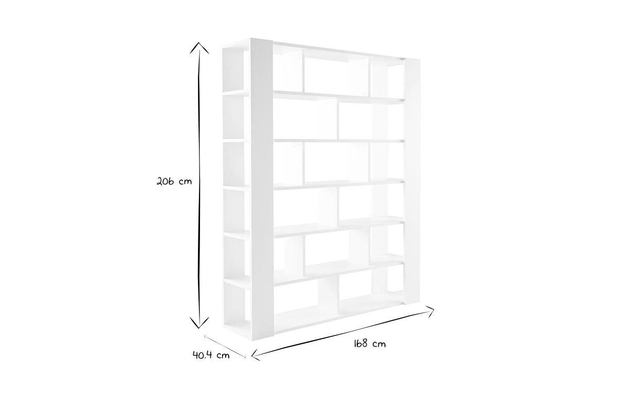 Bibliothque multi casiers design finition bois blanc chne L168 cm MUSSO