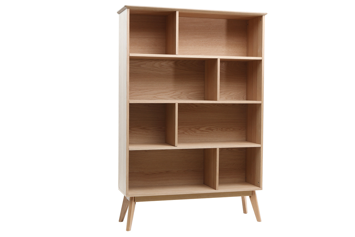 Bibliothque scandinave en bois clair chne 8 casiers L110 cm INGRID