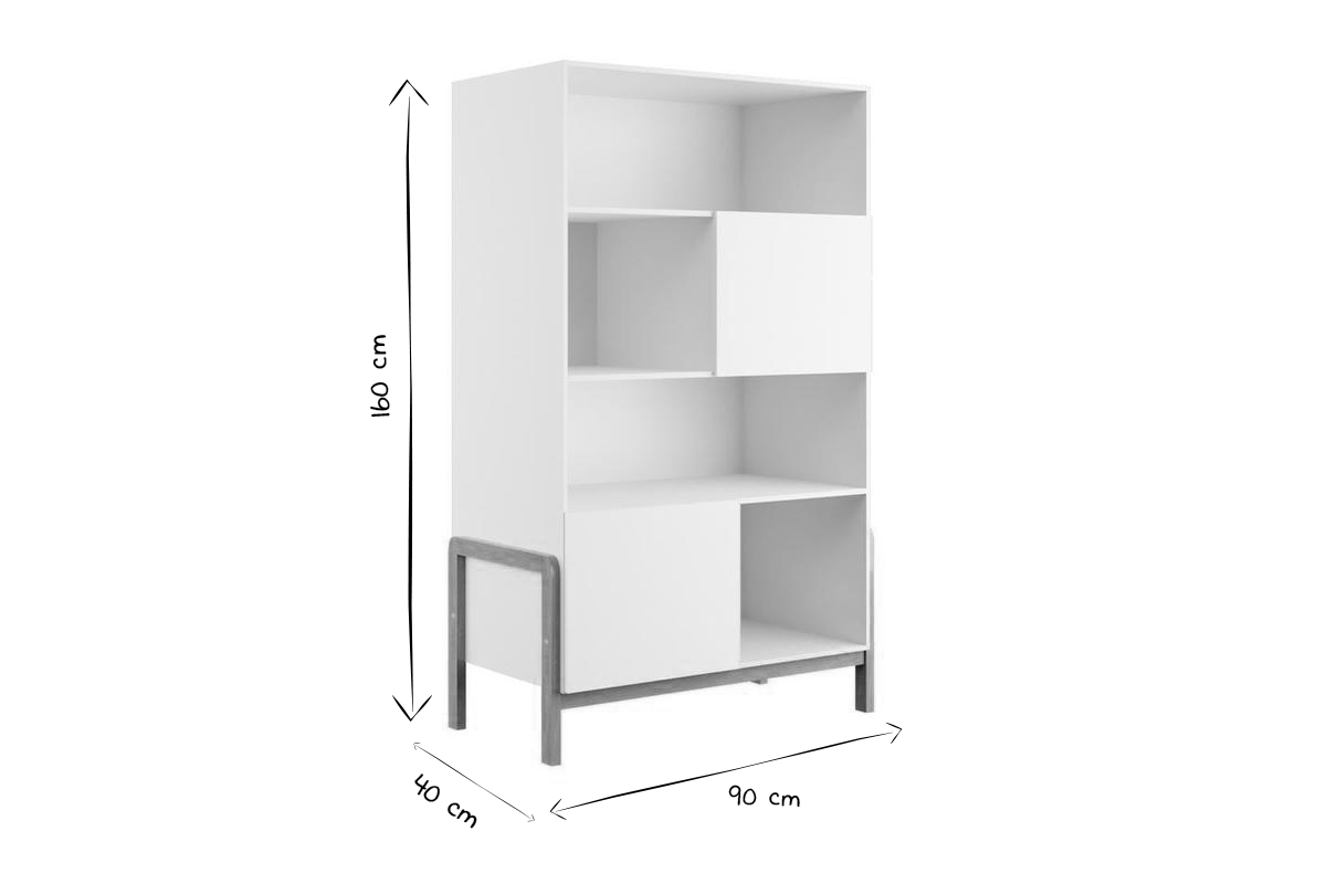 Bibliothque scandinave multi rangements blanche et bois clair chne massif L90 cm CELESTINE