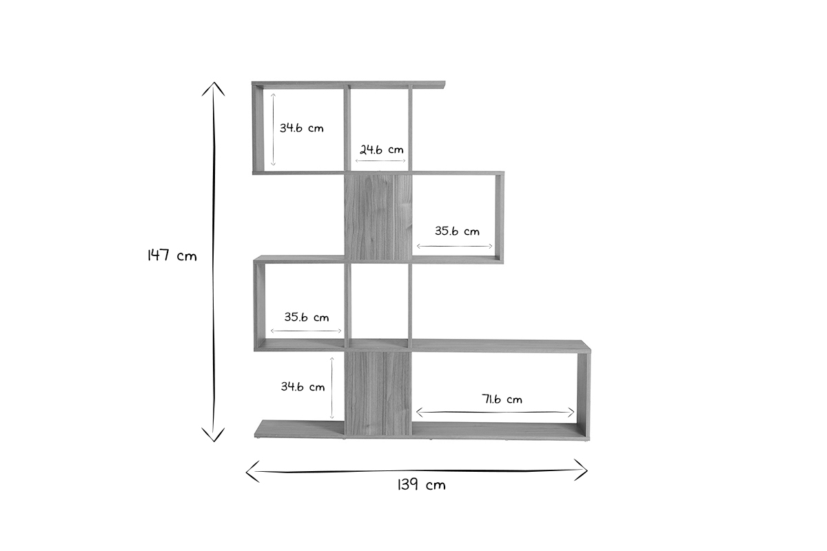 Bibliothque sparateur design finition bois noyer L139 cm COMO