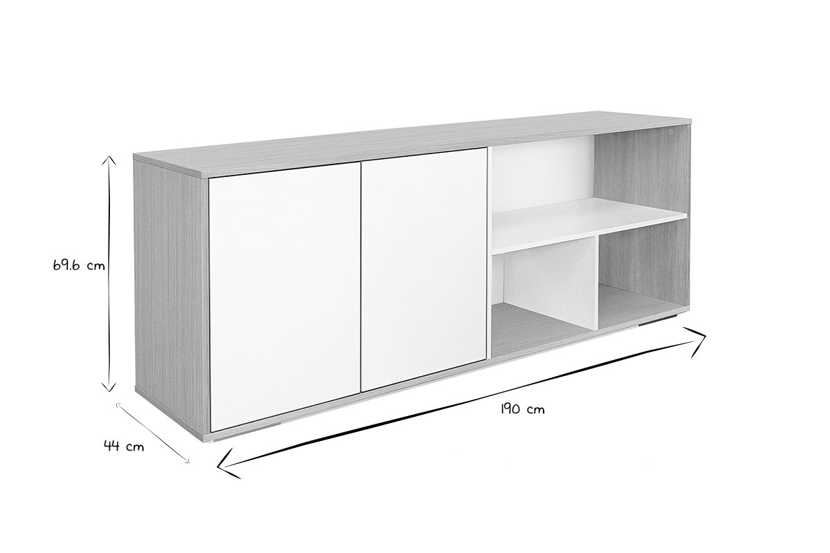 Buffet bas scandinave finition bois clair et blanc L190 cm EZIA