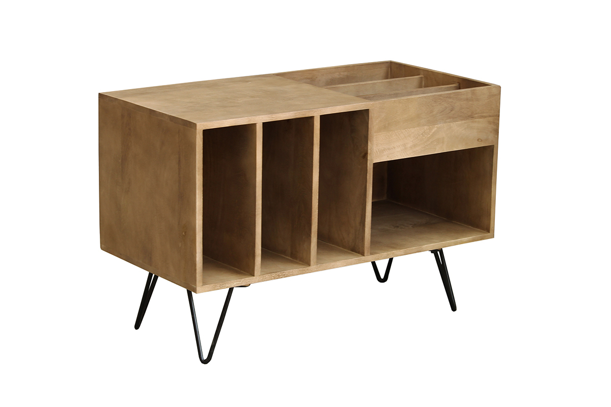 Buffet de rangement vinyles en bois manguier massif et mtal L90 cm BOOGIE