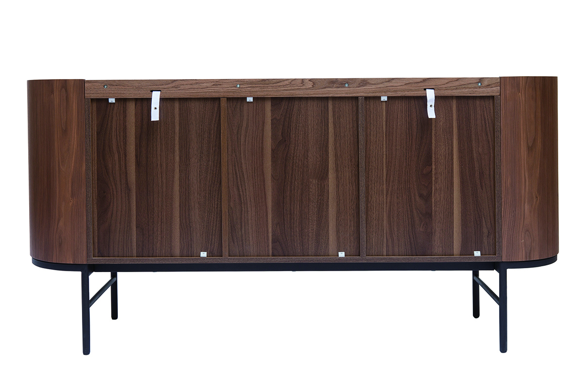 Buffet design bois fonc noyer et mtal noir 3 portes L160 cm SKYE