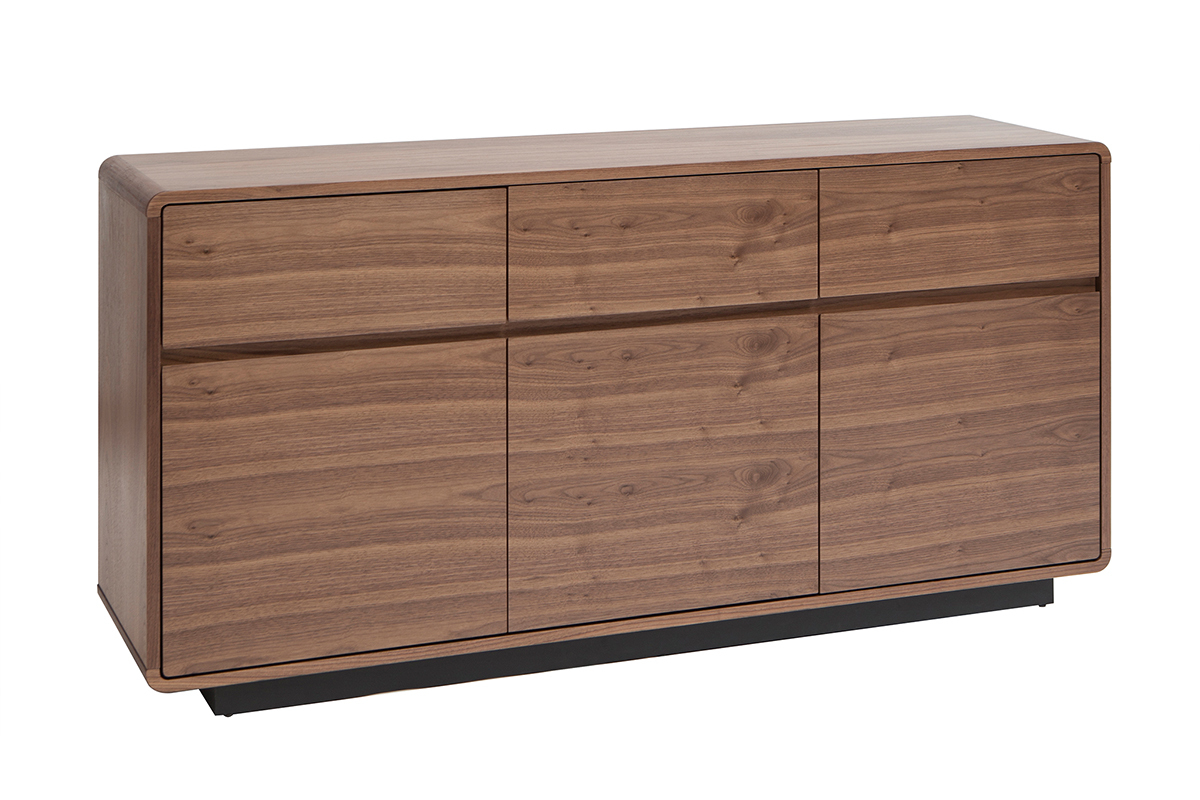 Buffet design en bois fonc noyer 3 portes 3 tiroirs L160 cm JAKO