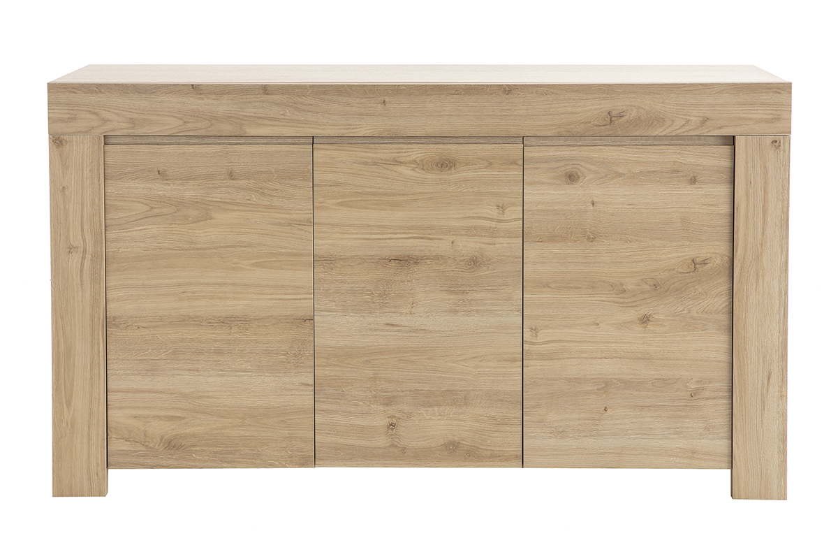 Buffet design finition bois clair chne 3 portes L138 cm TINO