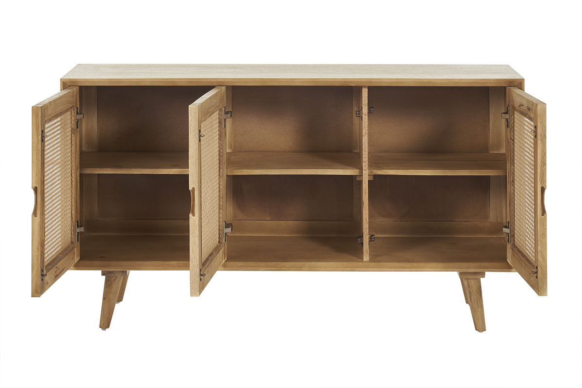 Buffet en bois manguier et cannage rotin 3 portes L145 cm LAKA