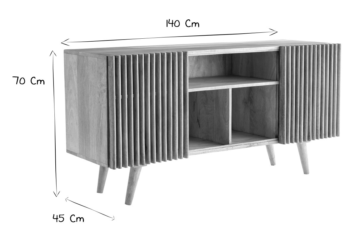 Buffet en bois manguier massif 2 portes coulissantes L140 cm ALBA