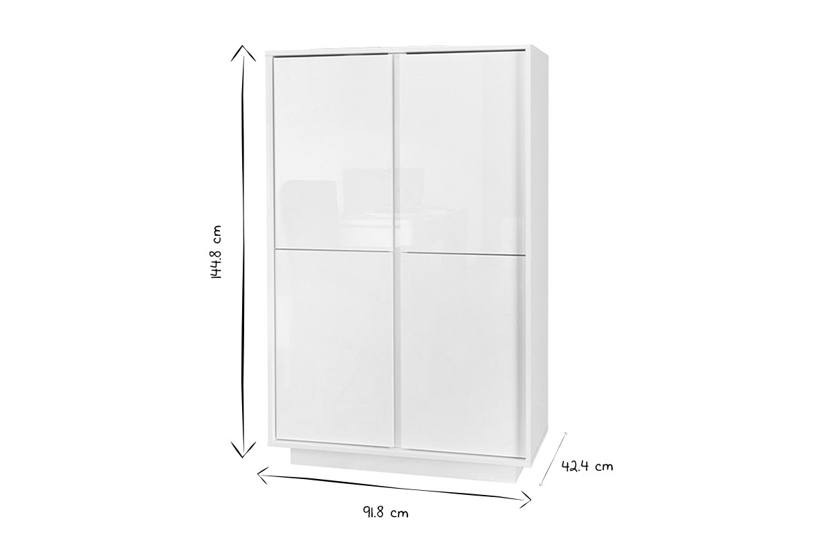 Buffet haut design blanc brillant 4 portes L92 cm COMO