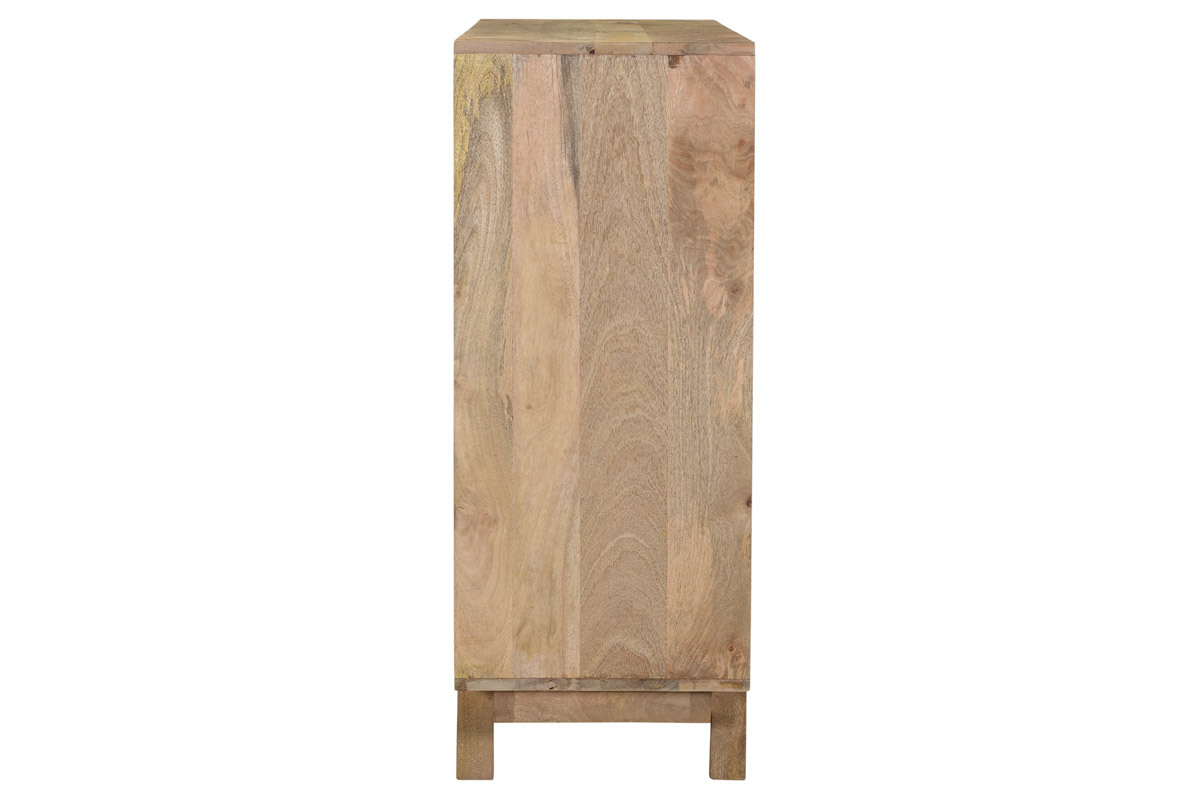 Buffet haut design en bois manguier massif et dtails dors 3 portes L90 cm ZAIKA