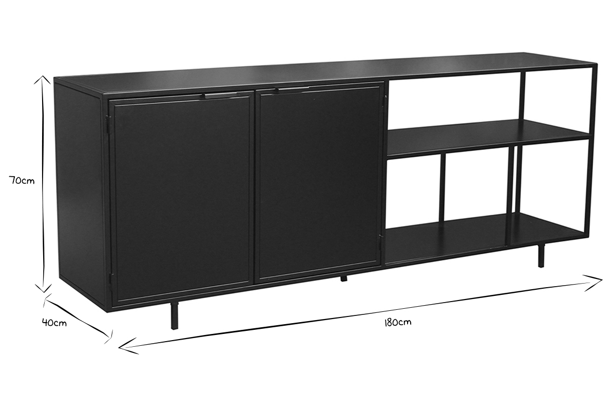 Buffet industriel en mtal noir 2 portes L180 cm KARL